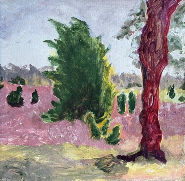 Malerei mit dem Titel "Heide und Wacholder" von Brigitte Böhme, Original-Kunstwerk, Acryl