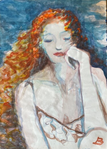 Картина под названием "Rothaarige Frau" - Brigitte Böhme, Подлинное произведение искусства, Акварель