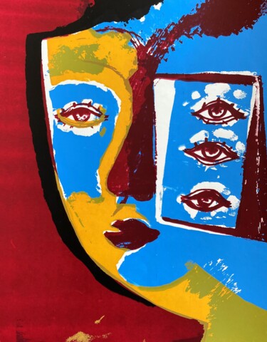 Картина под названием "Gesicht und Augen1" - Brigitte Böhme, Подлинное произведение искусства, Шелкография