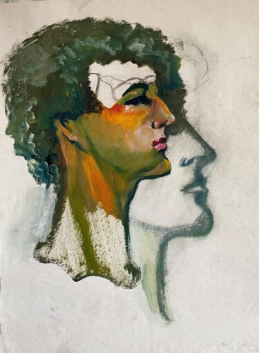 Malerei mit dem Titel "Profilbild doppelt" von Brigitte Böhme, Original-Kunstwerk, Acryl