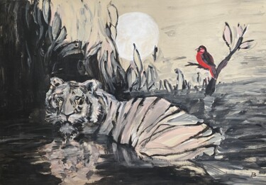 Malerei mit dem Titel "Gesang für den Tiger" von Brigitte Böhme, Original-Kunstwerk, Acryl