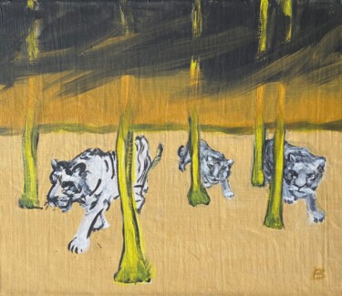 Malerei mit dem Titel "Tiger zwischen gelb…" von Brigitte Böhme, Original-Kunstwerk, Acryl
