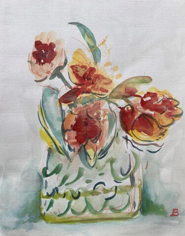 Schilderij getiteld "Blumen , fast verbl…" door Brigitte Böhme, Origineel Kunstwerk, Acryl