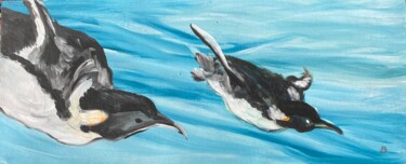 「schwimmende Pinguine」というタイトルの絵画 Brigitte Böhmeによって, オリジナルのアートワーク, アクリル