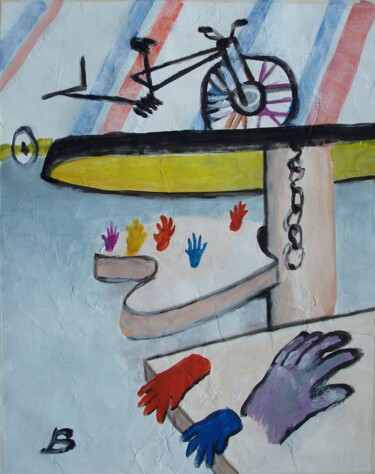 Schilderij getiteld "halbes Fahrrad" door Brigitte Böhme, Origineel Kunstwerk, Acryl