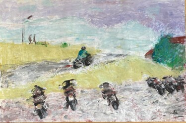 Malerei mit dem Titel "Motorradtreffen bei…" von Brigitte Böhme, Original-Kunstwerk, Acryl