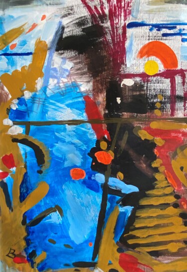 Malerei mit dem Titel "Treppe nach Nirgend…" von Brigitte Böhme, Original-Kunstwerk, Acryl