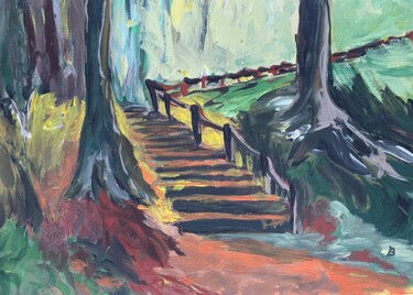 Painting titled "Am Fuß der Treppe" by Brigitte Böhme, Original Artwork, Acrylic