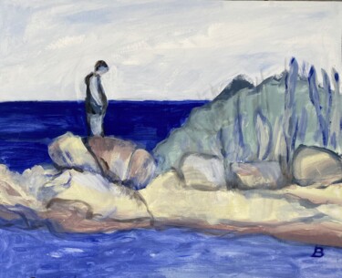 Malerei mit dem Titel "Mann am Meer" von Brigitte Böhme, Original-Kunstwerk, Acryl