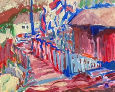 Malerei mit dem Titel "Dorf an der Küste" von Brigitte Böhme, Original-Kunstwerk, Acryl