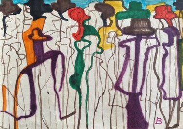 Painting titled "Hutgesellschaft" by Brigitte Böhme, Original Artwork, Marker