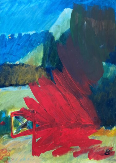 Malerei mit dem Titel "Landschaft mit rot" von Brigitte Böhme, Original-Kunstwerk, Acryl