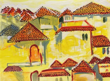 Painting titled "Häuser am Hang" by Brigitte Böhme, Original Artwork, Acrylic