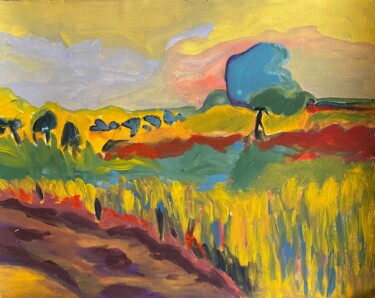 Malerei mit dem Titel "Sonnige Landschaft" von Brigitte Böhme, Original-Kunstwerk, Acryl