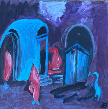 Schilderij getiteld "Unterkunft für Pfer…" door Brigitte Böhme, Origineel Kunstwerk, Acryl