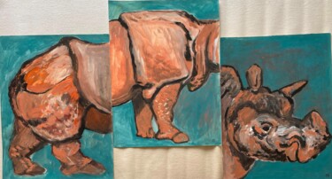 Malerei mit dem Titel "Das geteilte Nashorn" von Brigitte Böhme, Original-Kunstwerk, Acryl