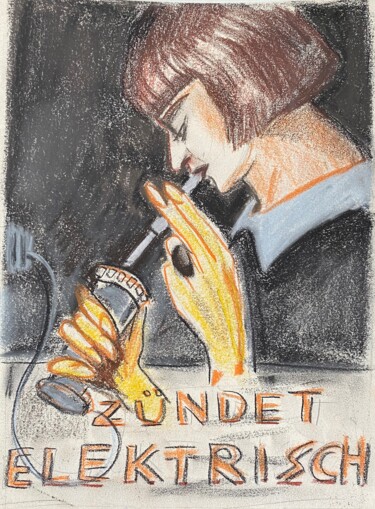 Tekening getiteld "Zündet elektrisch" door Brigitte Böhme, Origineel Kunstwerk, Pastel