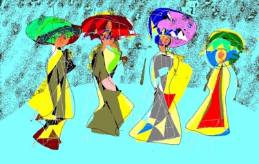 Digitale Kunst mit dem Titel "Eleganz mit Schirmen" von Brigitte Böhme, Original-Kunstwerk, Digitale Malerei