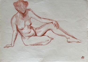 Drawing titled "Akt 105" by Brigitte Böhme, Original Artwork, Chalk