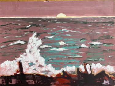Painting titled "Horizont mit weißer…" by Brigitte Böhme, Original Artwork, Acrylic