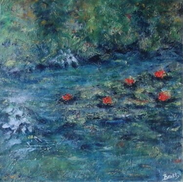 Painting titled "A fleur d'eau" by Brigitte Botsen (Britt), Original Artwork, Oil Mounted on Wood Stretcher frame