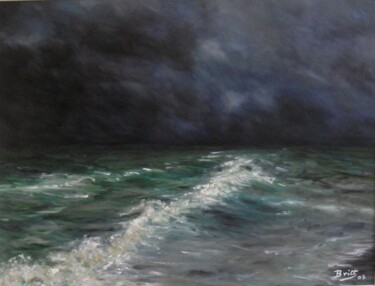 Painting titled "Mer d'orage" by Brigitte Botsen (Britt), Original Artwork, Oil Mounted on Wood Stretcher frame