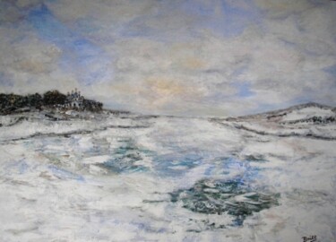 Painting titled "La Volga en hiver" by Brigitte Botsen (Britt), Original Artwork, Oil Mounted on Wood Stretcher frame