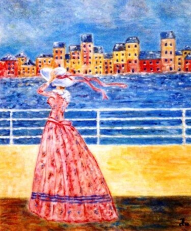 Painting titled "Croisière" by Brigitte Botsen (Britt), Original Artwork, Oil Mounted on Wood Stretcher frame