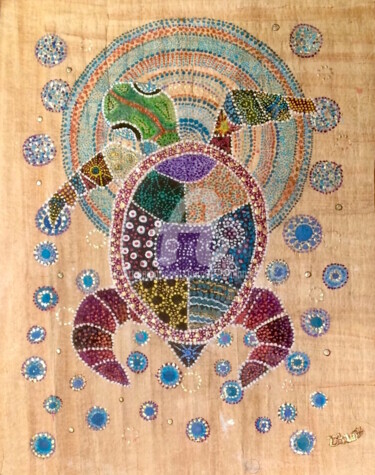Ζωγραφική με τίτλο "tortue-aborigène-en…" από Brigitte Boulanger, Αυθεντικά έργα τέχνης