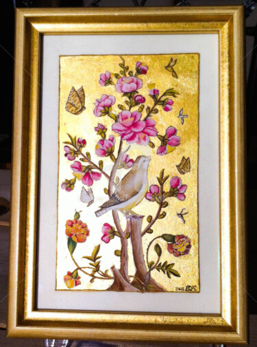 Peinture intitulée "l'oiseau sur sa bra…" par Brigitte Boulanger, Œuvre d'art originale, Autre