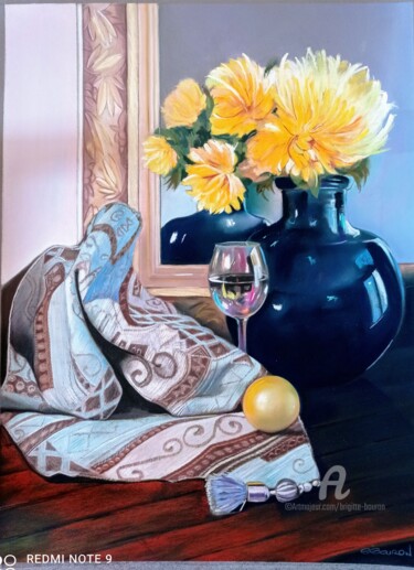 Картина под названием "La balle jaune" - Brigitte Bouron, Подлинное произведение искусства, Пастель
