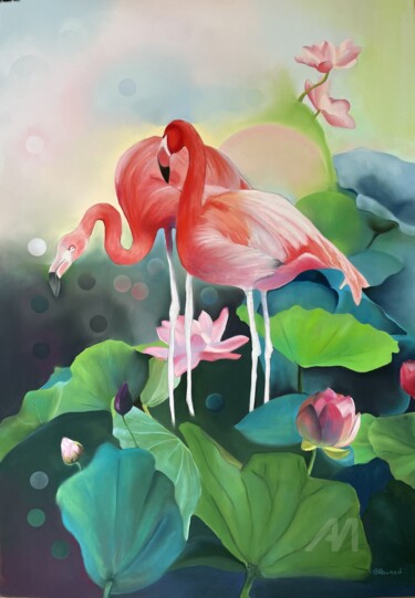 N°3- Les flamants roses Peinture intitulée "N°3- Les flamants r…" par Brigitte Bouron, Œuvre d'art originale, Pastel