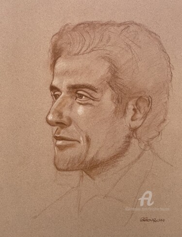 Drawing titled "Portrait masculin 1" by Brigitte Bouron, Original Artwork, Pastel