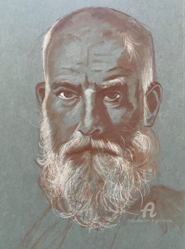 Drawing titled "Portrait masculin 3" by Brigitte Bouron, Original Artwork, Pastel