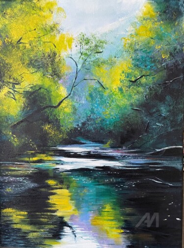 Painting titled "Paysage 1" by Brigitte Bouron, Original Artwork, Oil