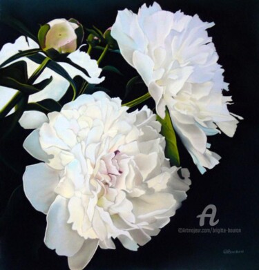 Peinture intitulée "Les Pivoines blanch…" par Brigitte Bouron, Œuvre d'art originale, Huile