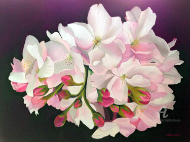 Malarstwo zatytułowany „Fleurs de cerisier” autorstwa Brigitte Bouron, Oryginalna praca, Pastel
