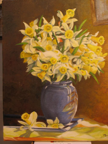 Painting titled "bouquet de jonquill…" by Brigitte Bouysse, Original Artwork, Oil