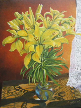 Painting titled "bouquet de lys jaun…" by Brigitte Bouysse, Original Artwork, Oil
