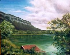 Peinture intitulée "lac d'emeraude" par Brigitte Bouysse, Œuvre d'art originale, Huile