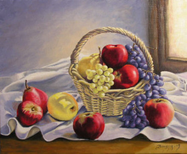 Peinture intitulée "panier d'automne" par Brigitte Bouysse, Œuvre d'art originale, Huile