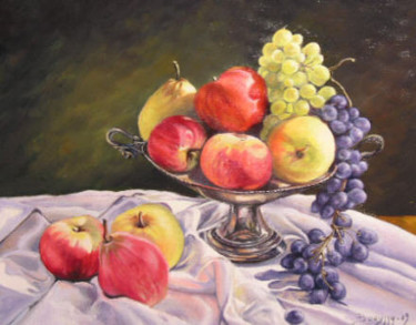 Painting titled "coupe de pommes" by Brigitte Bouysse, Original Artwork, Oil
