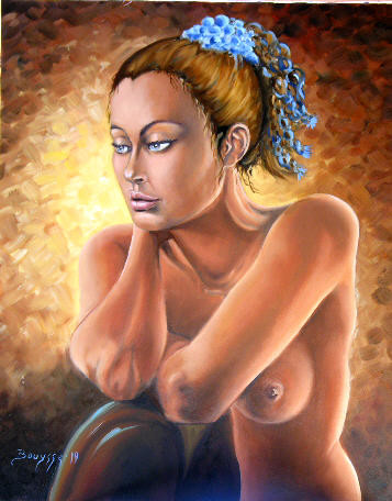 Painting titled "la femme aux perles…" by Brigitte Bouysse, Original Artwork, Oil