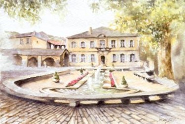 Peinture intitulée "place de nant -vall…" par Brigitte Bouysse, Œuvre d'art originale, Huile