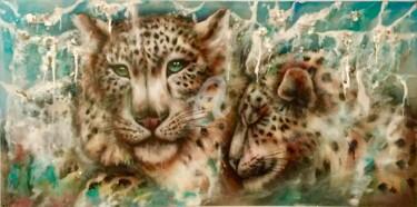 「Leopard des neiges」というタイトルの絵画 Brigitte Bressonによって, オリジナルのアートワーク, 樹脂