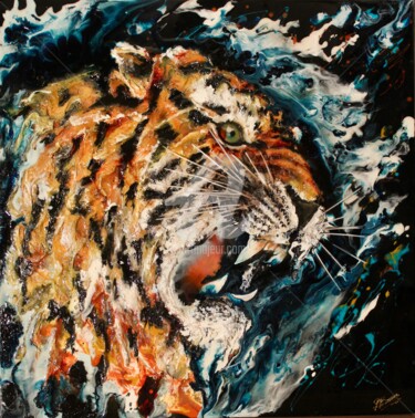 Painting titled "TIGRE CRI" by Brigitte Bresson, Original Artwork, Resin