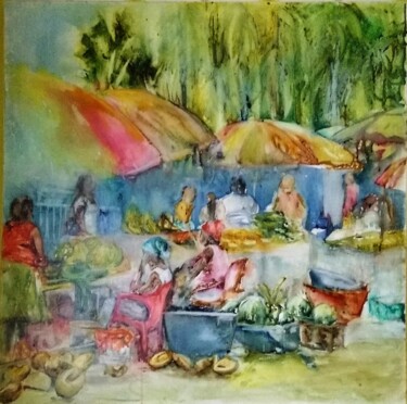 Peinture intitulée "Marché  de Guyane" par Brigitte Chevalier, Œuvre d'art originale