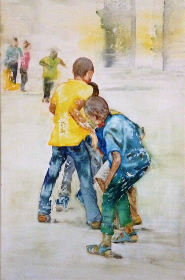 Painting titled "Enfants de st Laure…" by Brigitte Chevalier, Original Artwork, Watercolor