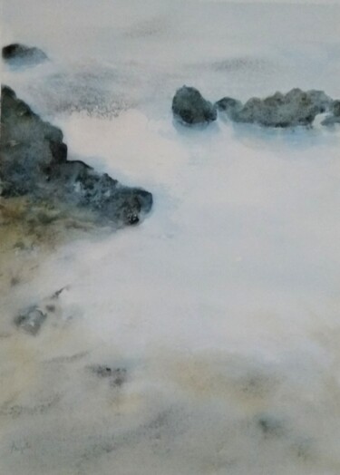 Painting titled "Temps calme" by Brigitte Chevalier, Original Artwork, Watercolor