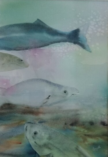 Peinture intitulée "Ambiance aquatique" par Brigitte Chevalier, Œuvre d'art originale, Aquarelle